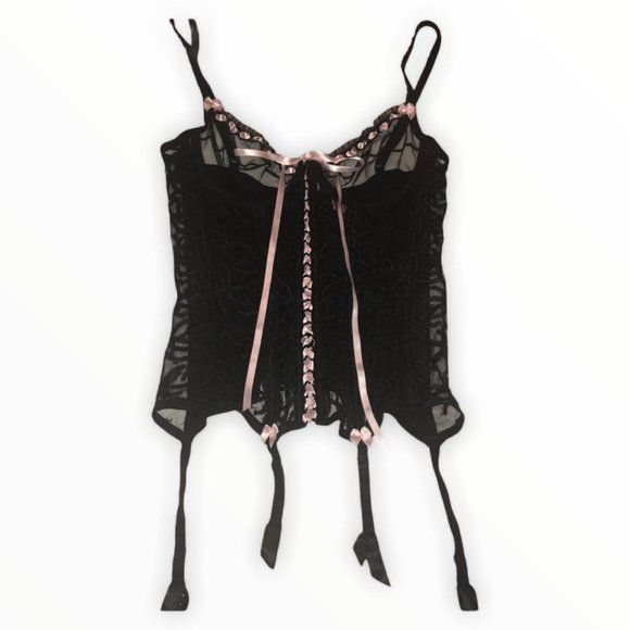 Agent Provocateur 34C Black Lace Corset garter lingerie